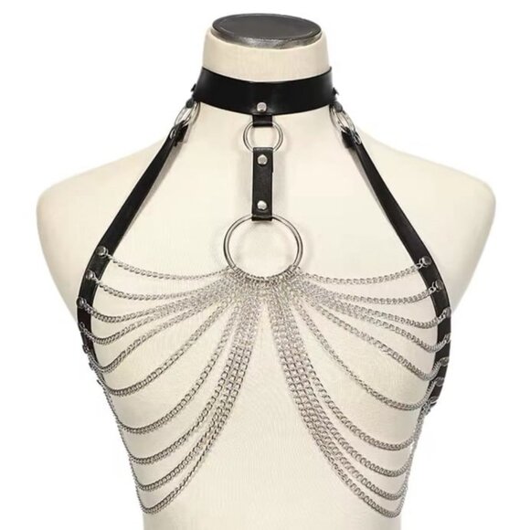 PU Leather Body Chain Draped Hoop Harness Belt Accessory main image 6